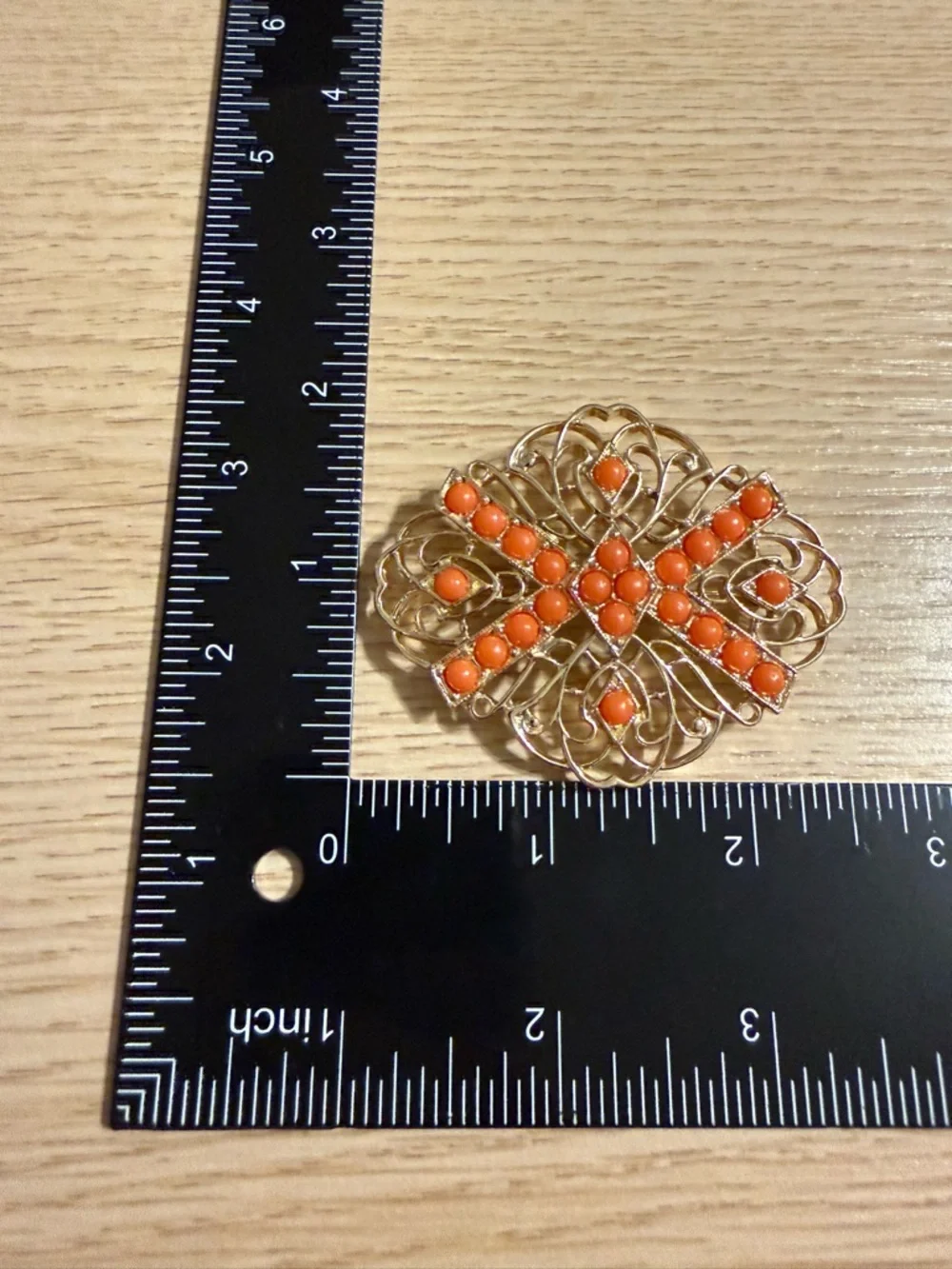 Sarah Coventry Filigree Brooch with Orange Cabochons